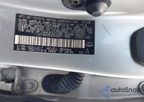 2004 Lexus Es z USA, uszkodzony, nr VIN JTHBA30G545011359